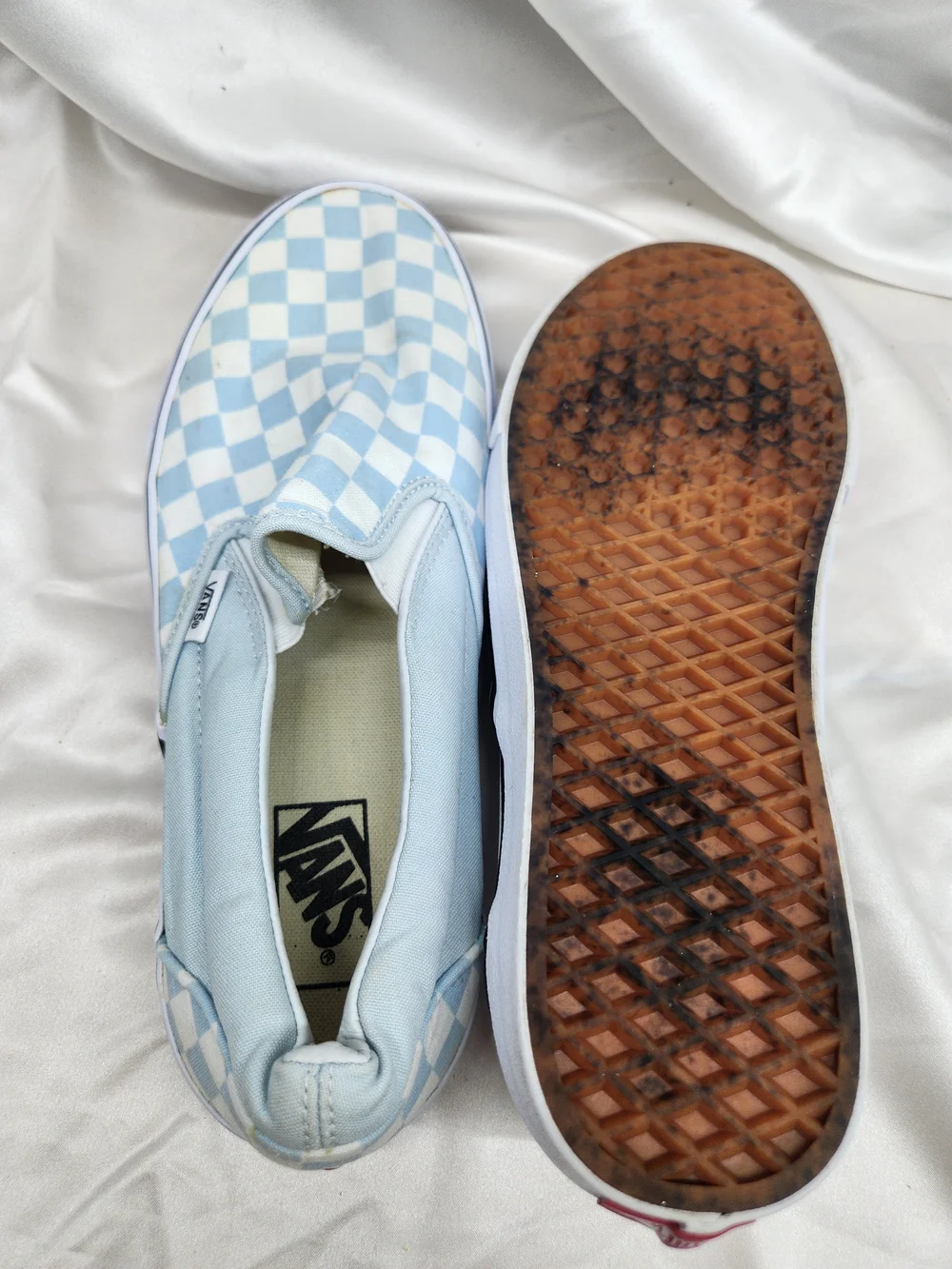 Vans Slip-On Checkerboard Sneakers - Light Blue & White